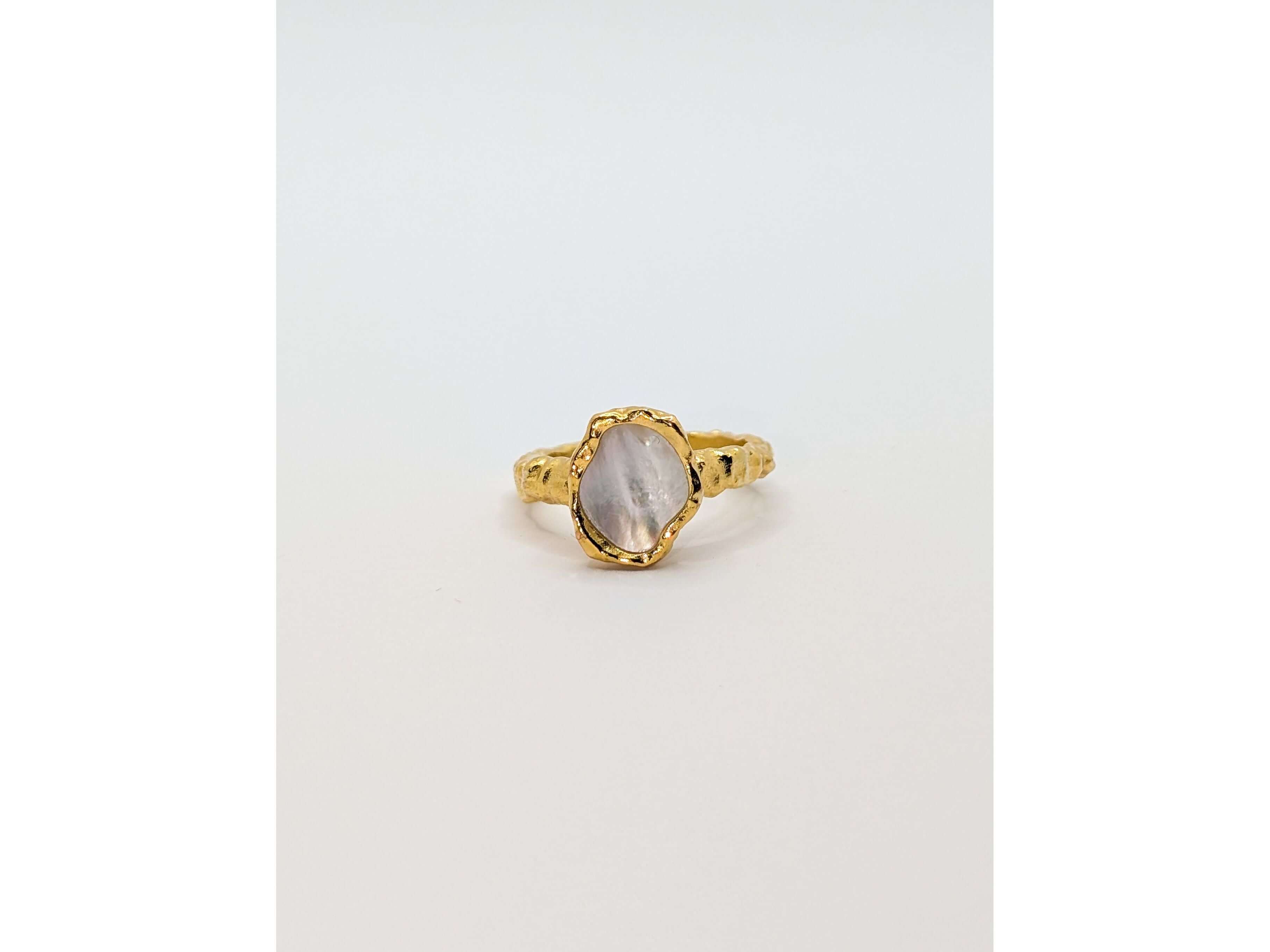 Gold Shelly Mother of Pearl Textured Bezel Ring