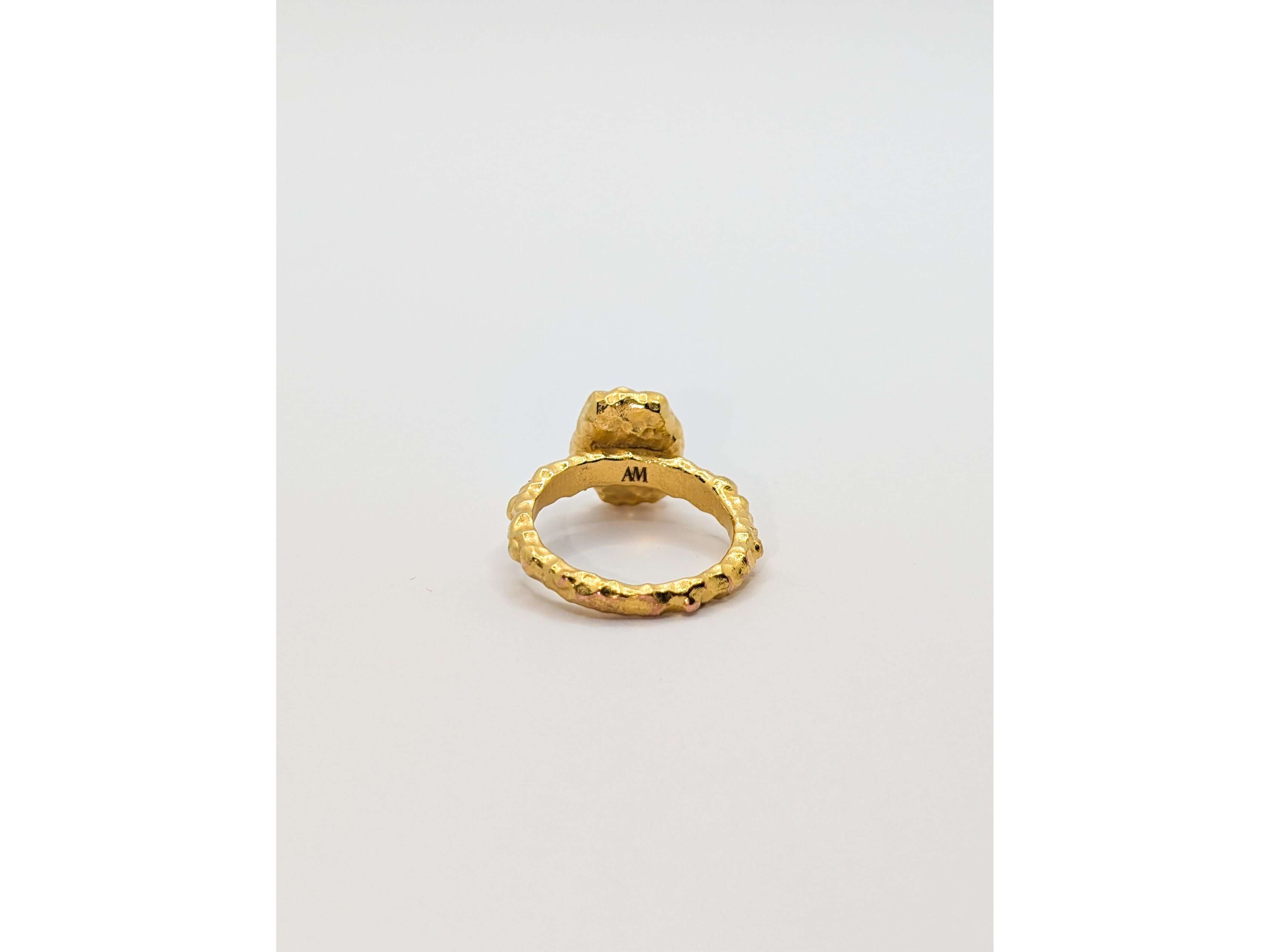 Gold Shelly Mother of Pearl Textured Bezel Ring