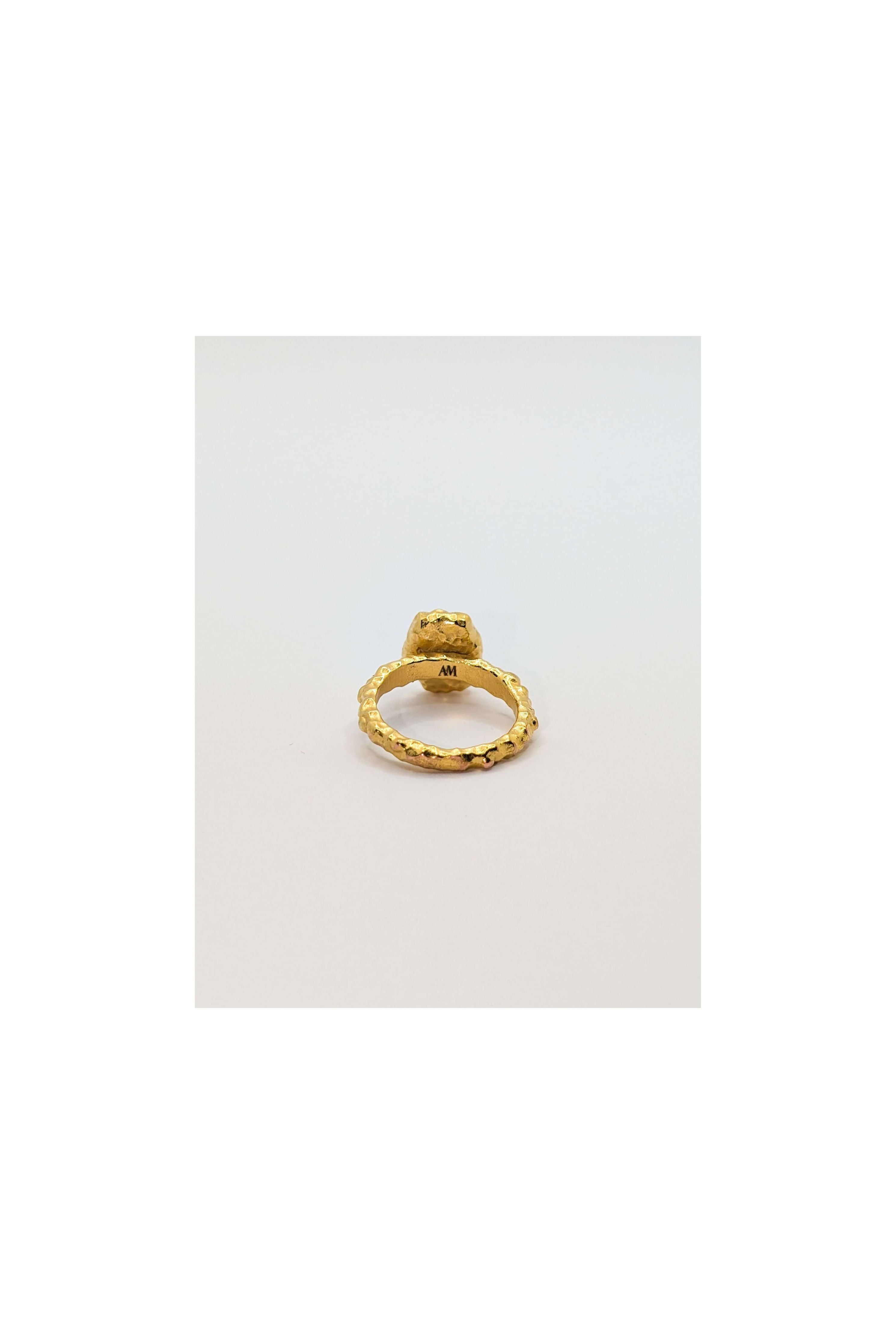 Gold Shelly Mother of Pearl Textured Bezel Ring