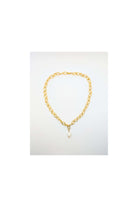 Gold Sandy Textured Chunky Chain Pearl Pendant Necklace