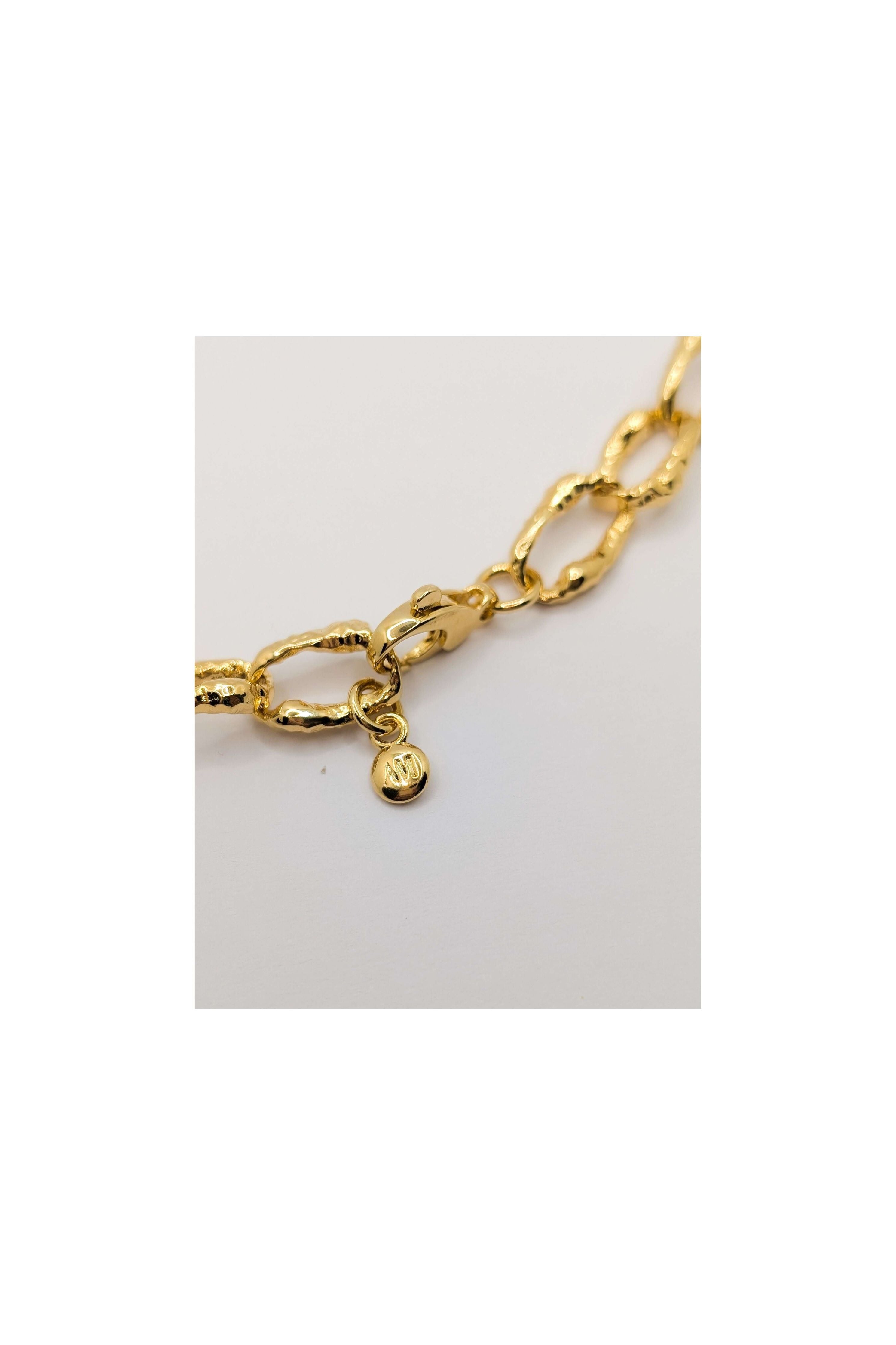 Gold Sandy Textured Chunky Chain Pearl Pendant Necklace