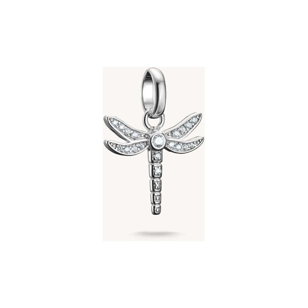 Pendentif charm libellule en argent 925 avec pierres de zirconium blanc scintillantes, élégant et délicat.
