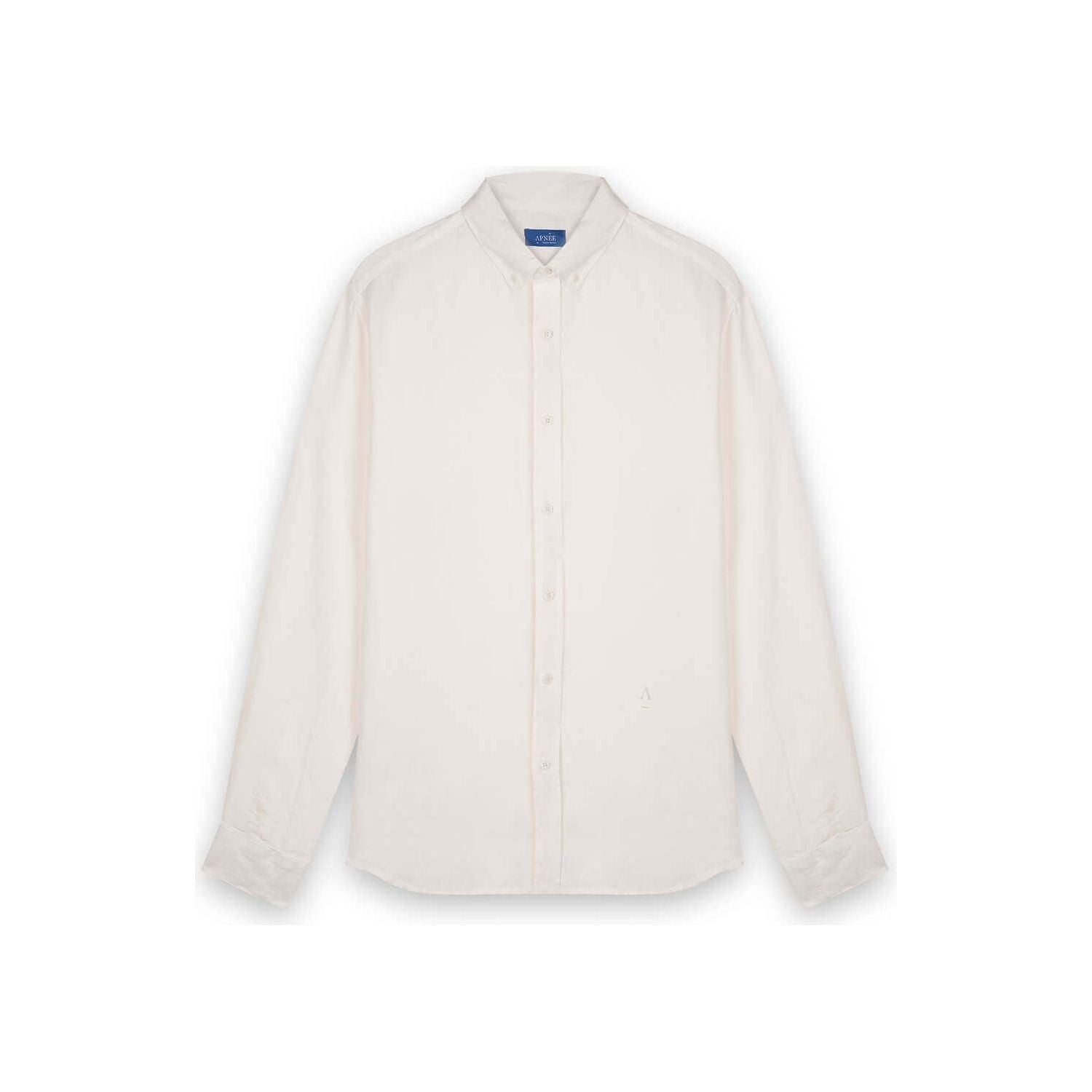 Chemise en lin homme, col boutonné classique, coupe ample, couleur crème, conçue en lin naturel Européen.