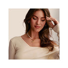 Model showcasing a delicate gold tree of love charm pendant adorned with white zirconium stones.