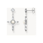 Boucles d'oreilles Croix en argent noirci avec perles et zirconium noir et blanc, style vintage.