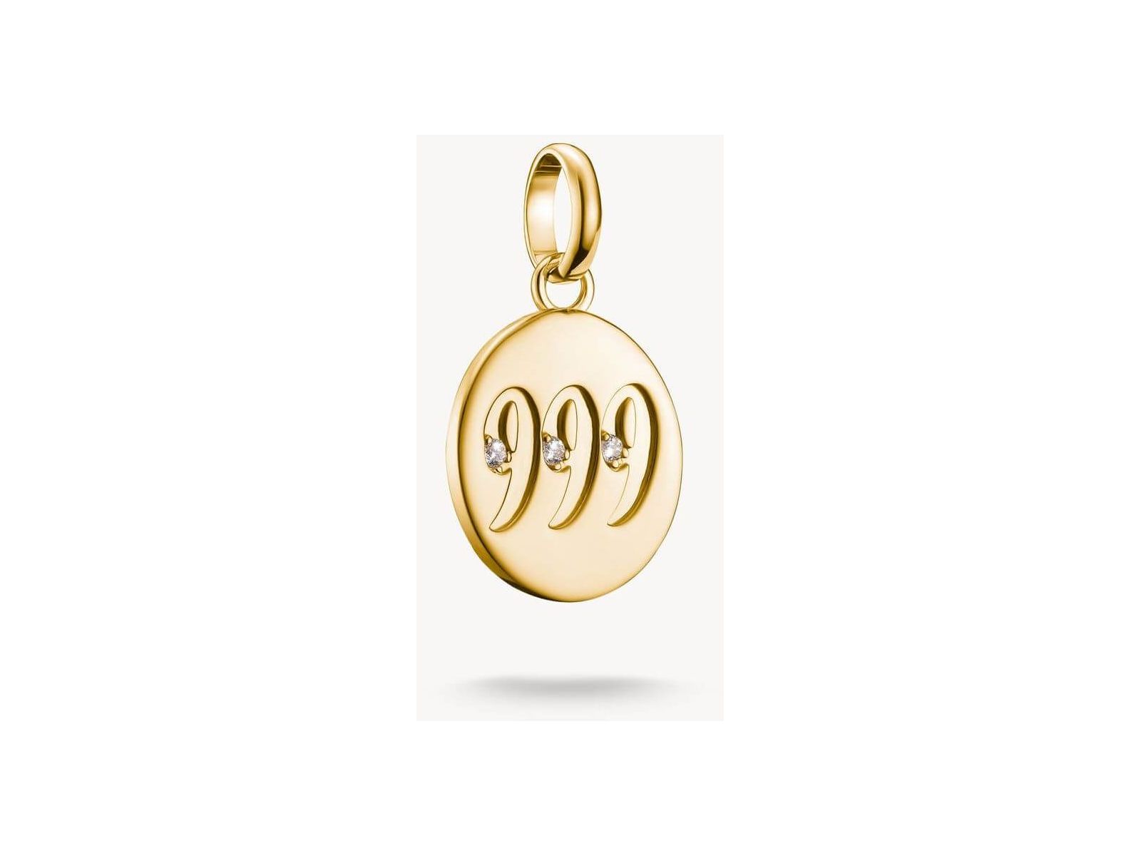 Pendentif charm numérologique 999 en or plaqué, orné de trois pierres blanches en zirconium.