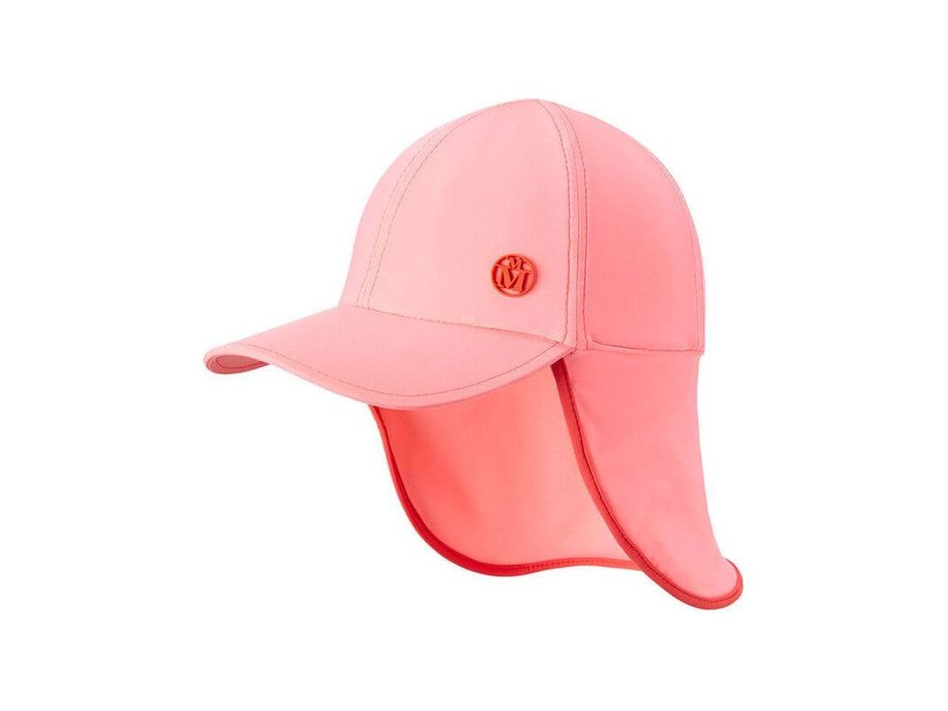 Casquette Gabin en tissu lycra corail rose, imperméable et protectrice contre les UV pour enfants.