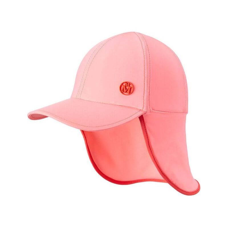 Casquette Gabin en tissu lycra corail rose, imperméable et protectrice contre les UV pour enfants.