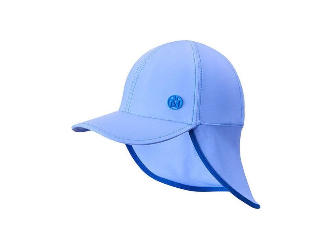 Casquette bleue pour enfants en tissu lycra, protection UV et imperméable, logo Maison Michel.