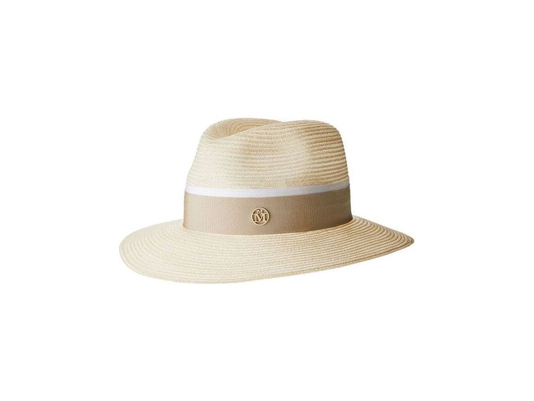 Chapeau Henrietta timeless thin canapa straw natural hat with elegant band and logo accent, perfect for sun protection.