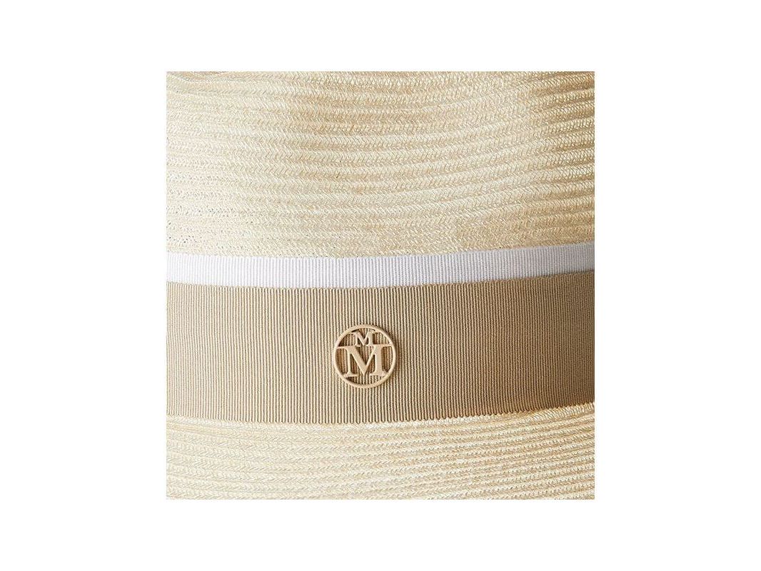 Chapeau Henrietta Timeless Thin Canapa Straw in Natural with elegant ribbon detail and logo embellishment.