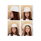 Chapeau Henrietta Timeless thin canapa straw hat in natural color, styled in four different angles, perfect for any occasion.