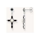 Boucles d'oreilles Croix en argent noirci avec perles et zirconiums, style vintage, pour femmes.