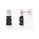 Clous d'oreilles en argent recyclé avec pendentifs oursons noirs et connecteurs en zirconium.