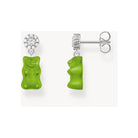 Clous d'oreilles en argent 925 avec pendentifs oursons en gomme verts ornés de pierres en zirconium.