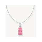 Pink HARIBO bear charm on a silver chain necklace, perfect for fans of candy-inspired jewelry.