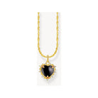 Chaîne avec pendentif cœur noir et zircones en argent plaqué or, design vintage élégant pour femme.