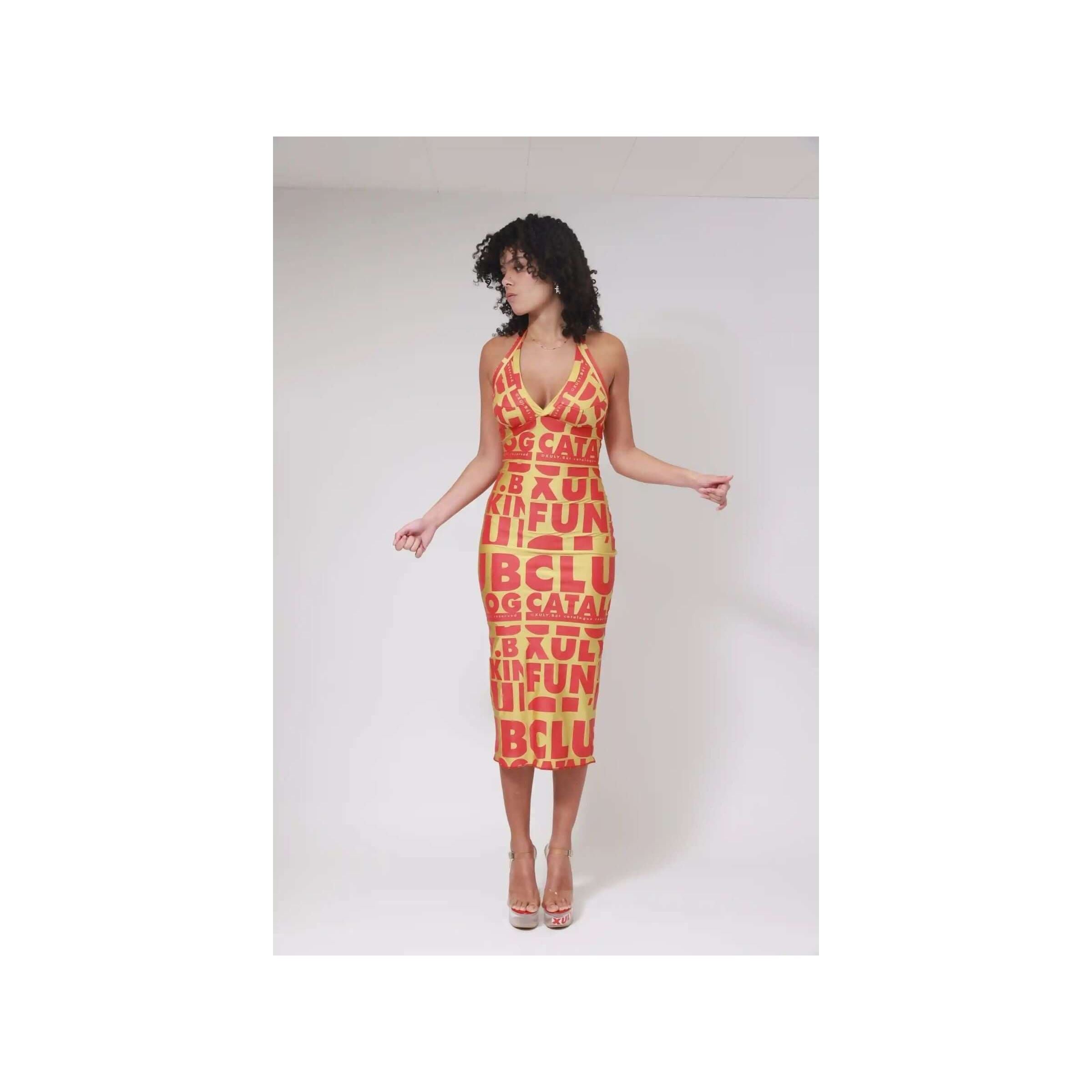 ROBE MI-LONGUE DOS-NU FLANG PRINT