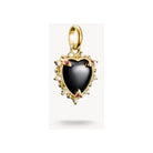 Pendentif charm cœur vintage noir plaqué or avec zirconium et embellissements délicats.