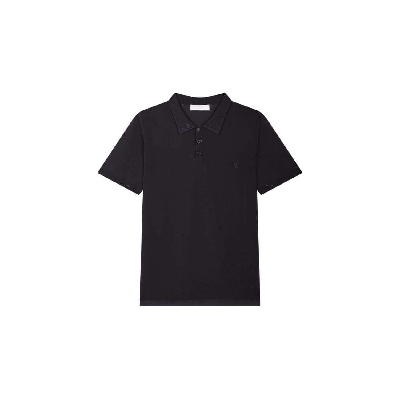 Stylish black short-sleeve polo shirt made of 100% polyamide for comfort and elegance.
