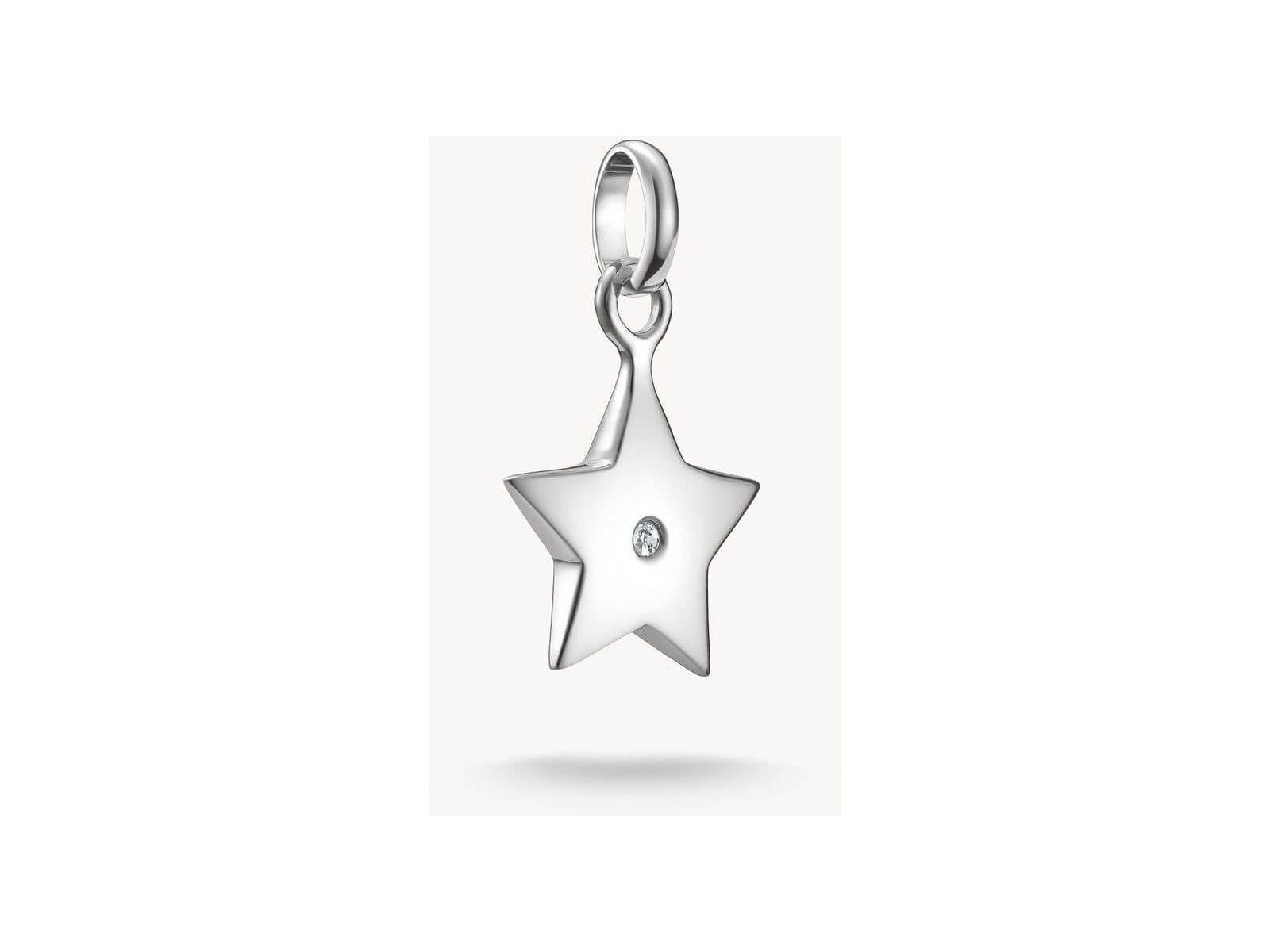 Pendentif charm en forme d'étoile en argent recyclé avec zircon blanc, symbole de lumière et espoir.