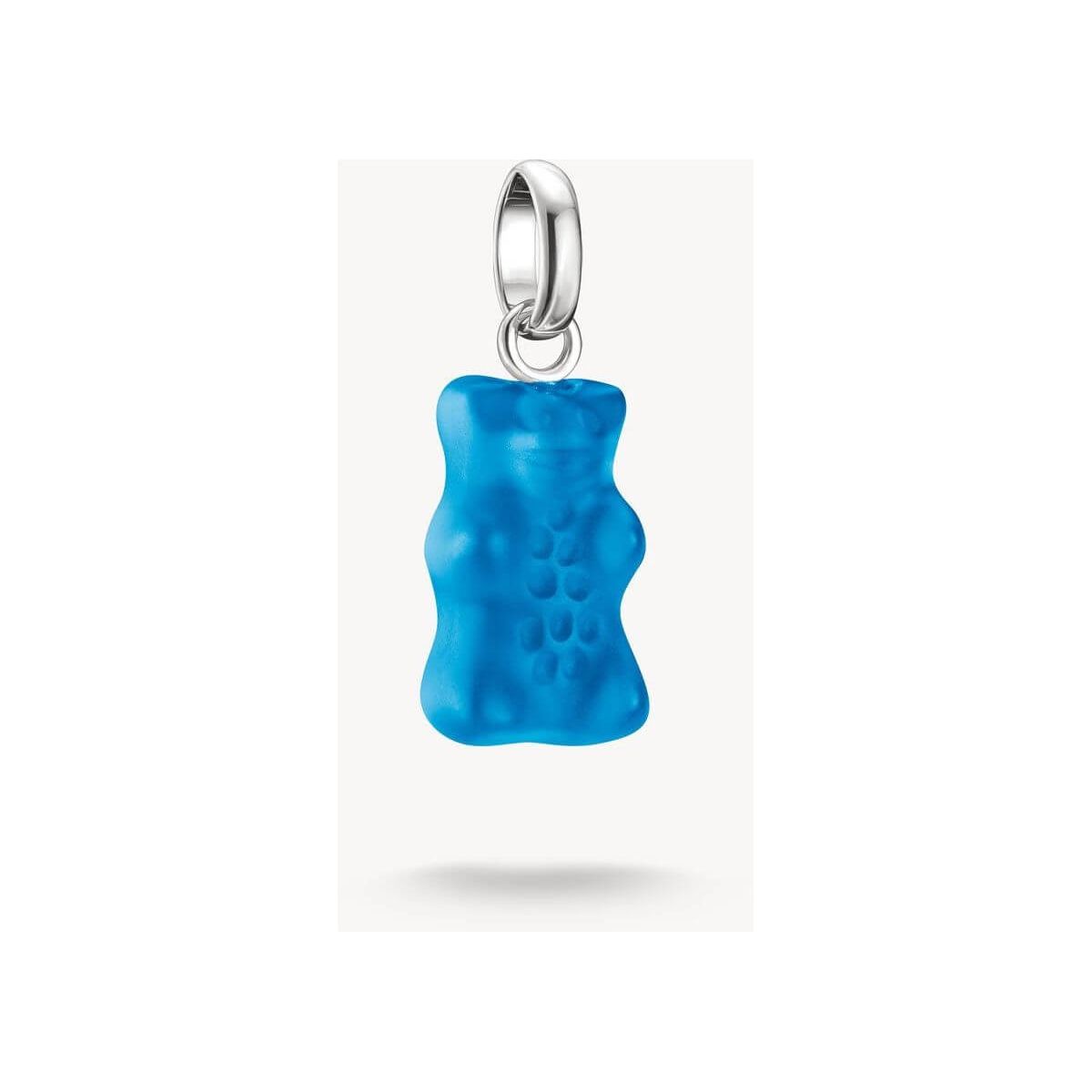 Pendentif charm ours en cristal bleu, inspiré des Goldbears HARIBO, avec attache en argent recyclé.