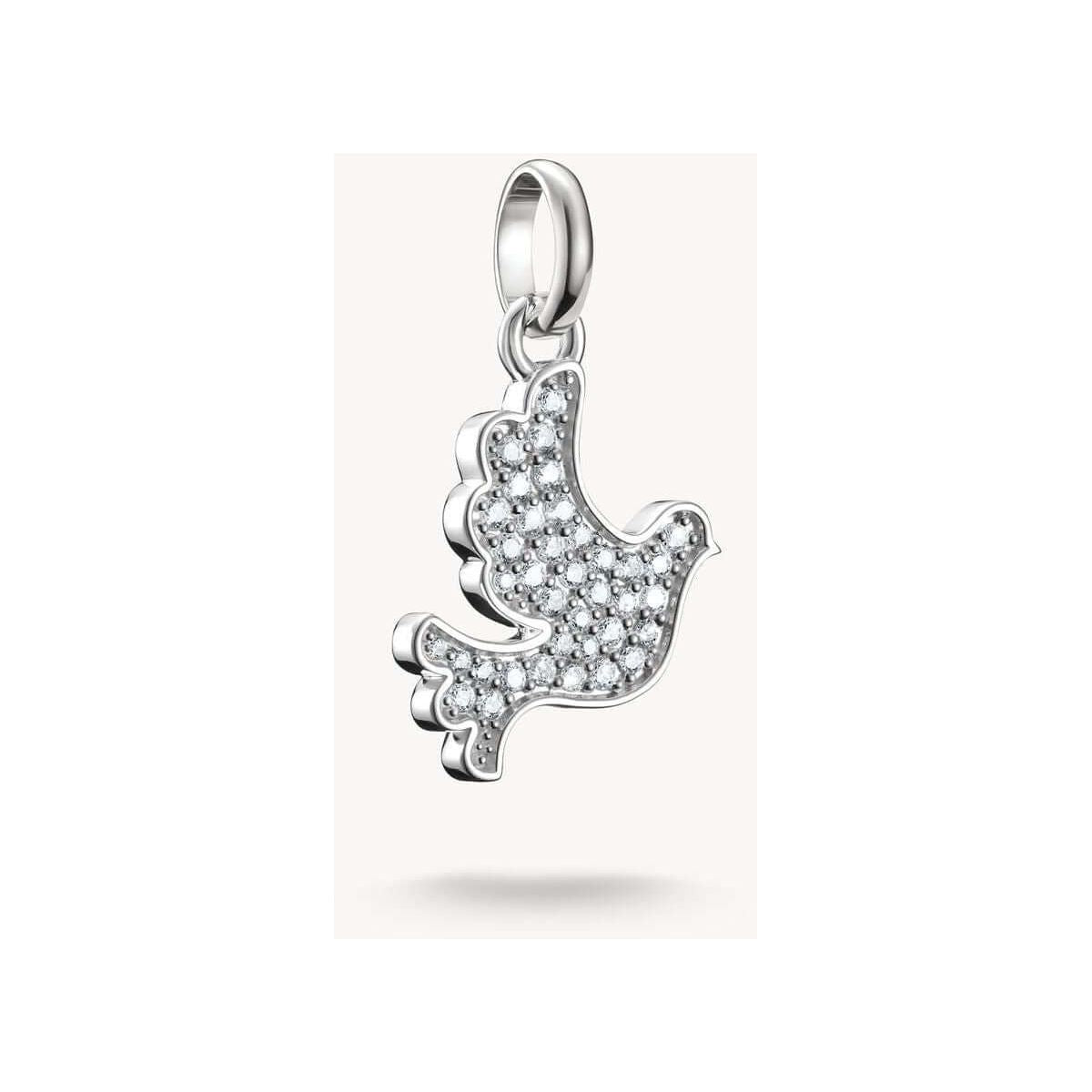 Pendentif charm colombe de la paix en argent 925 serti de zirconiums, symbole d'espoir et d'élégance.