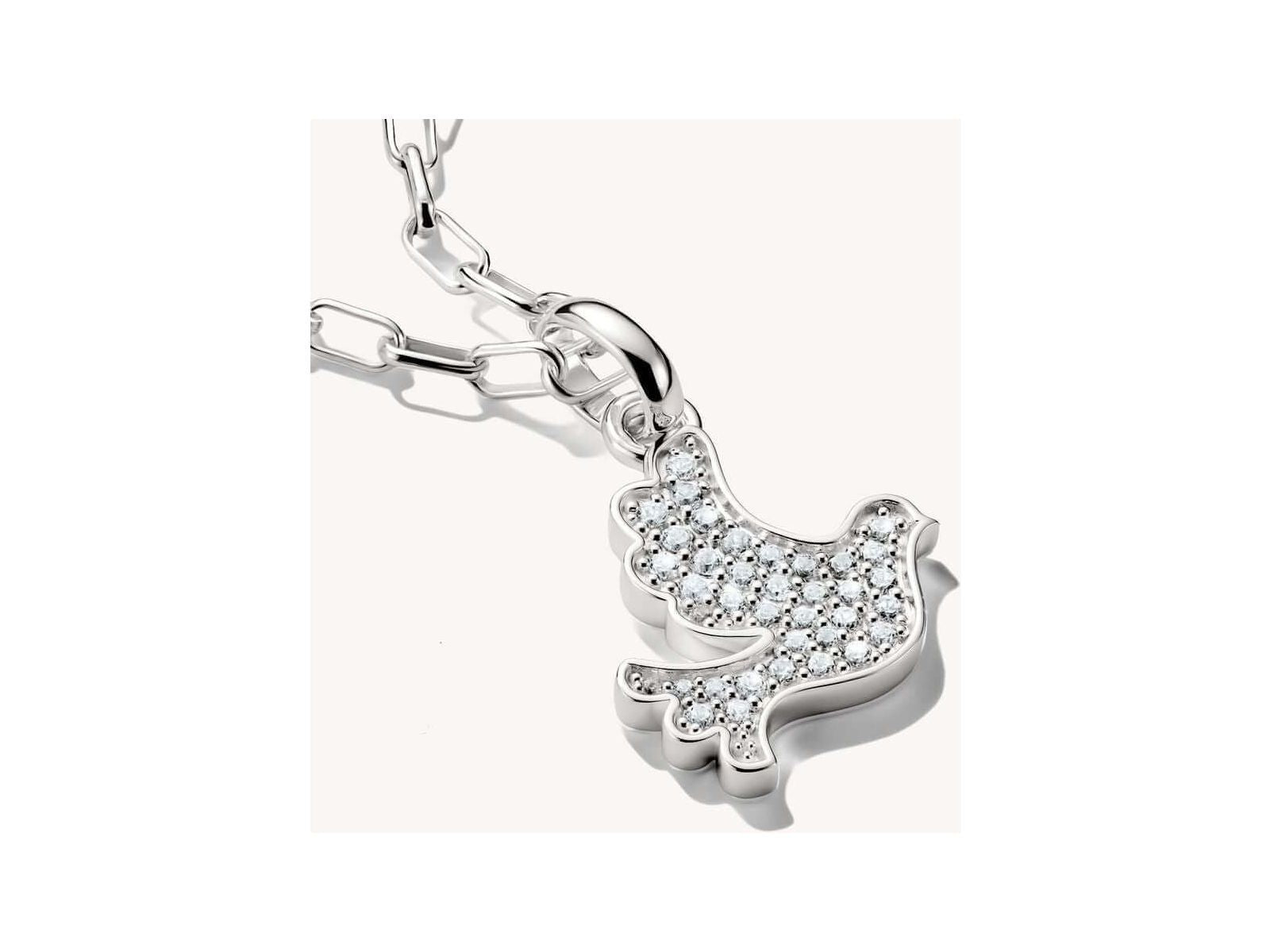 Pendentif charm colombe de la paix en argent 925 recyclé, orné de zirconiums blancs, symbole d'espoir.
