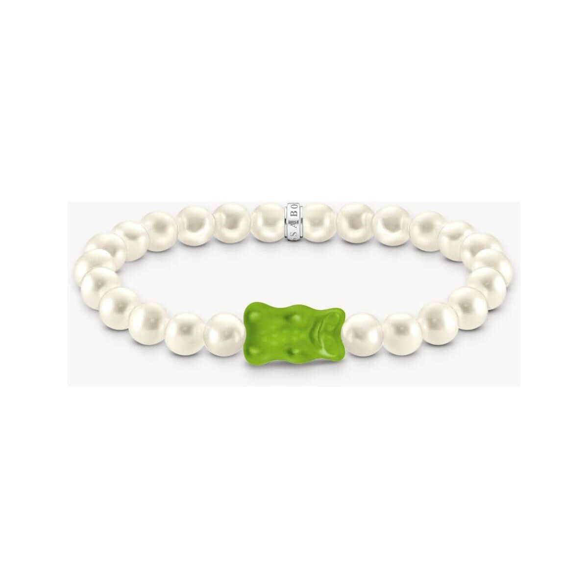 Bracelet de perles avec Ours d'or vert en cristal, anneau en argent recyclé, design élégant et original.