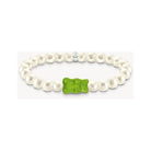 Bracelet de perles avec Ours d'or vert en cristal, anneau en argent recyclé, design élégant et original.