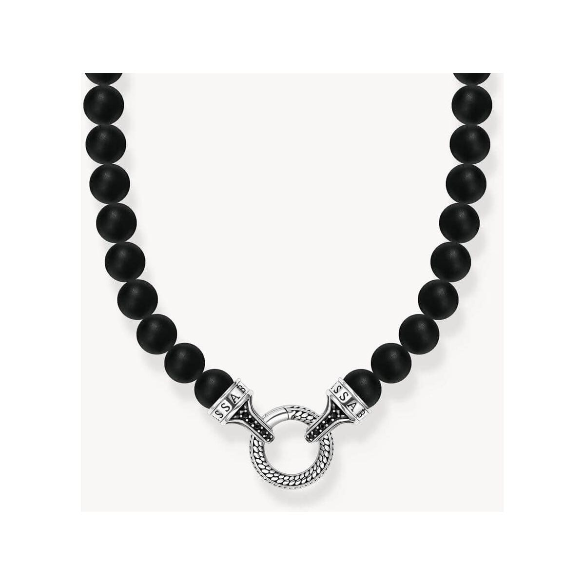 Chaîne Obsidian Beads en argent avec perles d’obsidienne noire et fermoir en argent décoré.