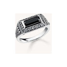 Bague collège ring by THOMAS SABO featuring a black stone, engraved with the year 1984 and the brand logo.