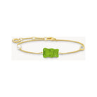 Bracelet en argent recyclé, plaqué or 18 carats avec ours d'or vert, perle d'eau douce et zircone en cœur.