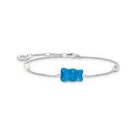 Bracelet en argent recyclé avec ours d'or bleu, perle et pierre, ajustable de 16 à 19 cm
