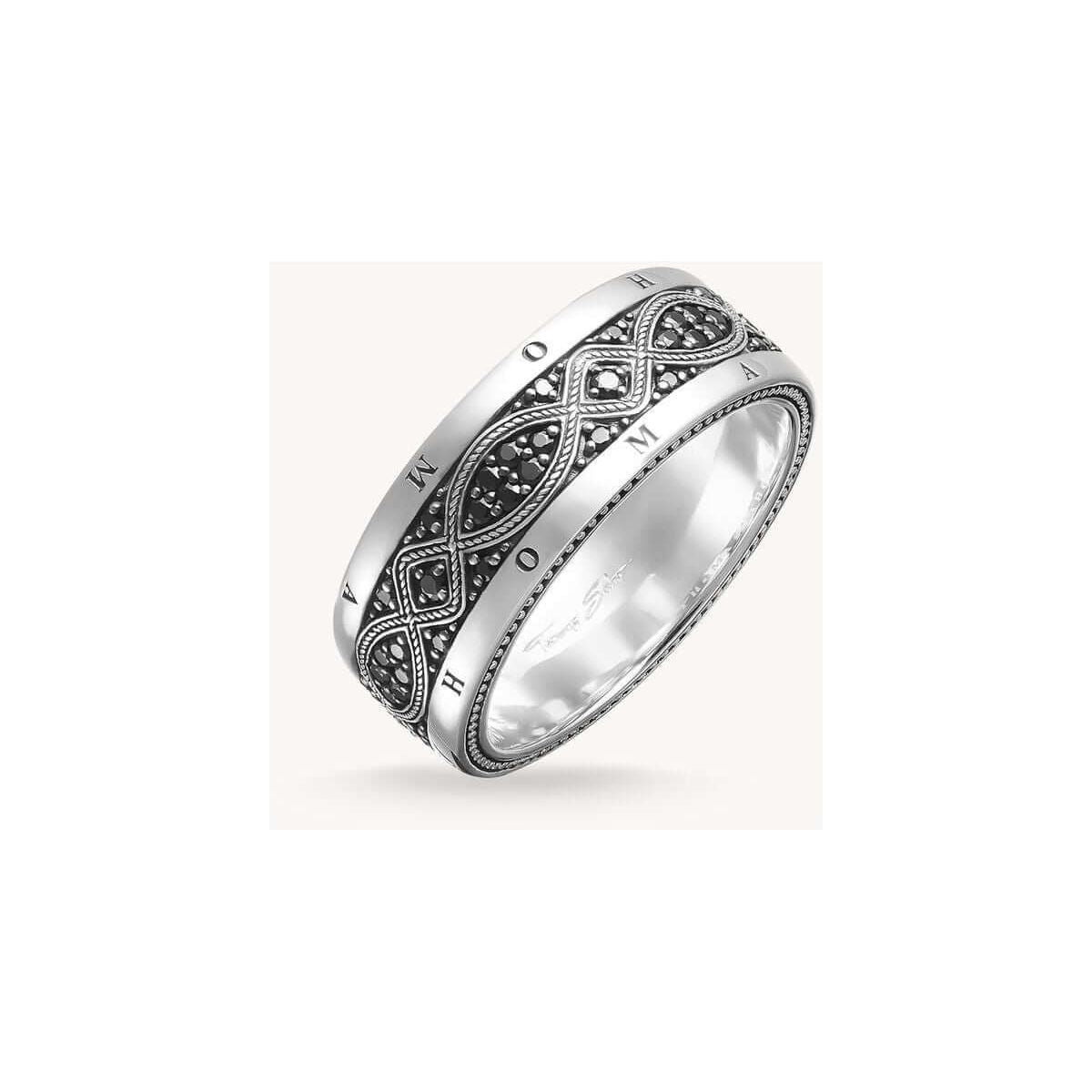 Bague ruban love knot en argent 925 recyclé, avec design noir et argenté, pierres en oxyde.