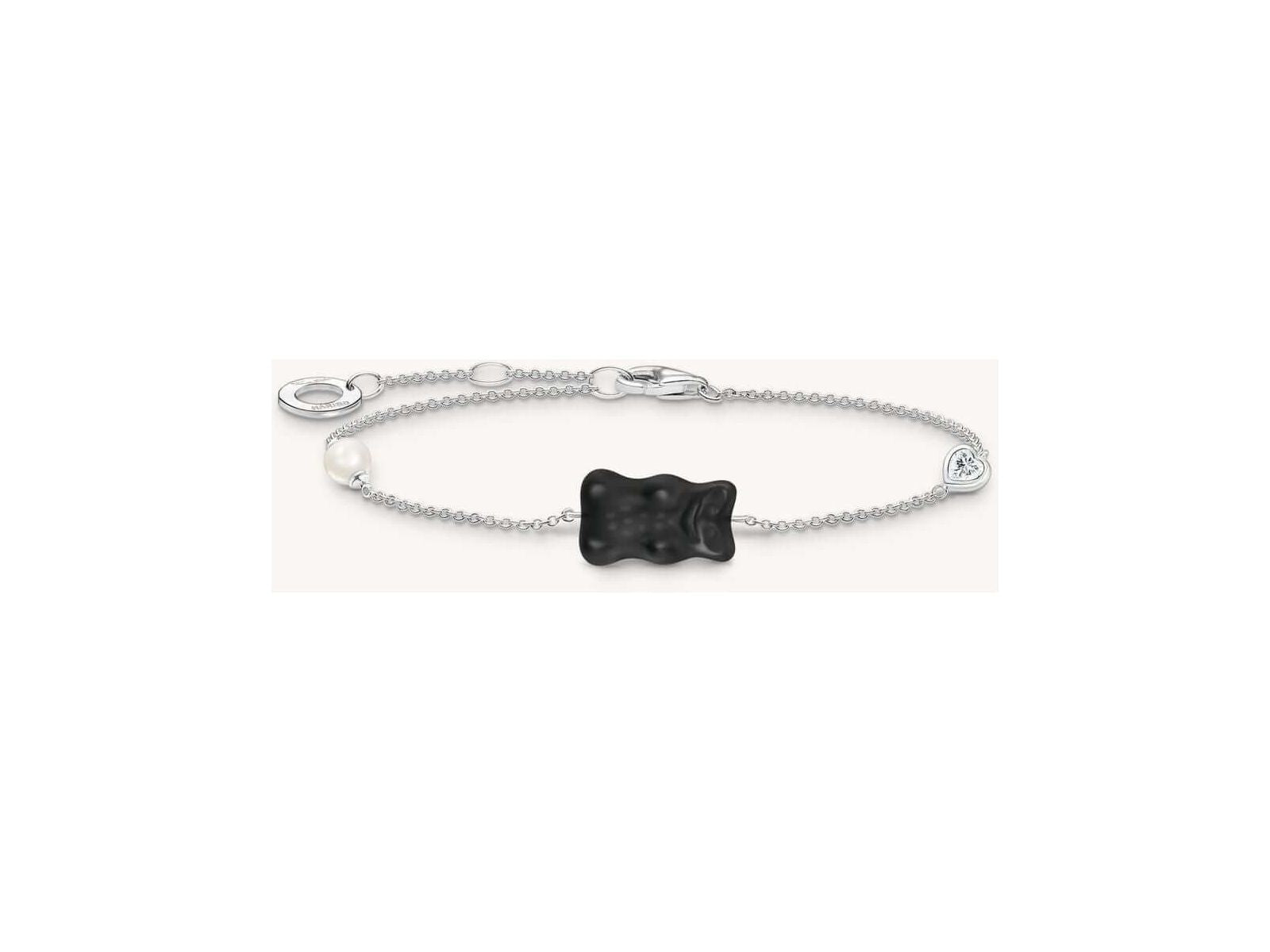 Bracelet argent A2151-052-11-L19V avec pendentif Ours d’or HARIBO en cristal noir et perle de culture.