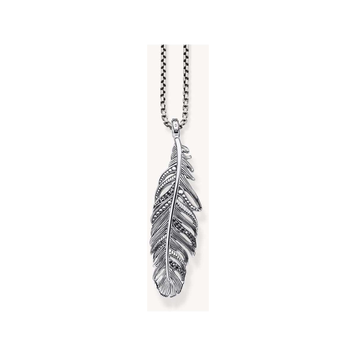 Pendentif plume Thomas Sabo en argent sterling noirci avec oxydes de zirconium, élégant et polyvalent.