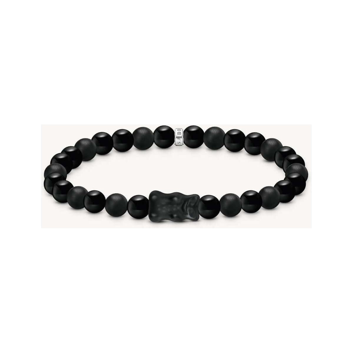 Bracelet en perles d'obsidienne noire avec ours en cristal noir, élégant et moderne.
