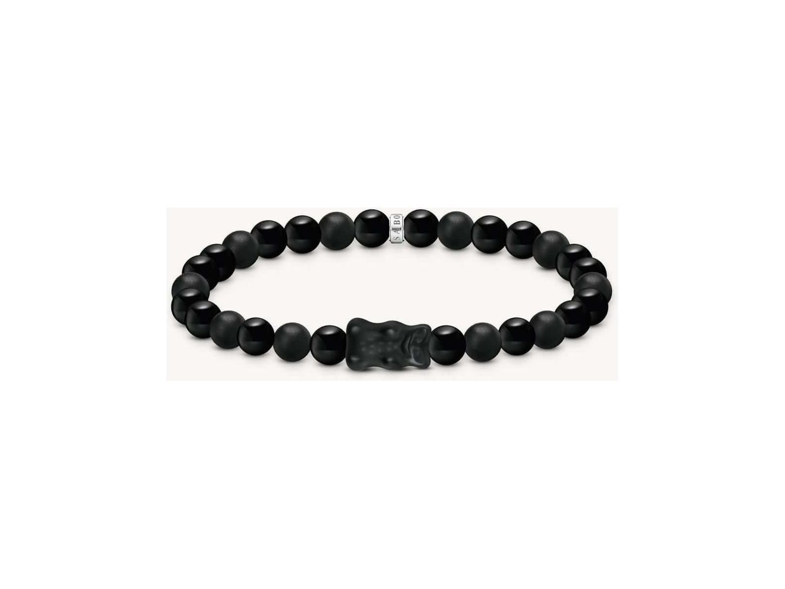 Bracelet en perles d'obsidienne noire avec ours en cristal noir, élégant et moderne.