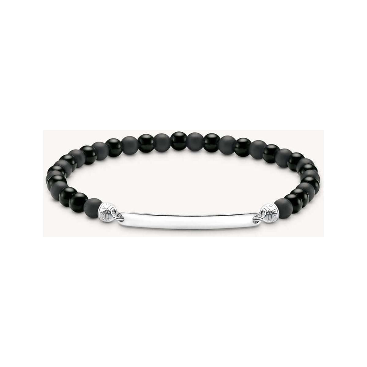 Bracelet extensible en obsidienne noire avec barrette en argent recyclable, idéal pour personnalisation.