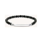 Bracelet extensible en obsidienne noire avec barrette en argent recyclable, idéal pour personnalisation.