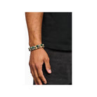 Bracelet en beads ovales de jaspe, jade et labradorite porté sur un poignet, affichant une élégance naturelle.