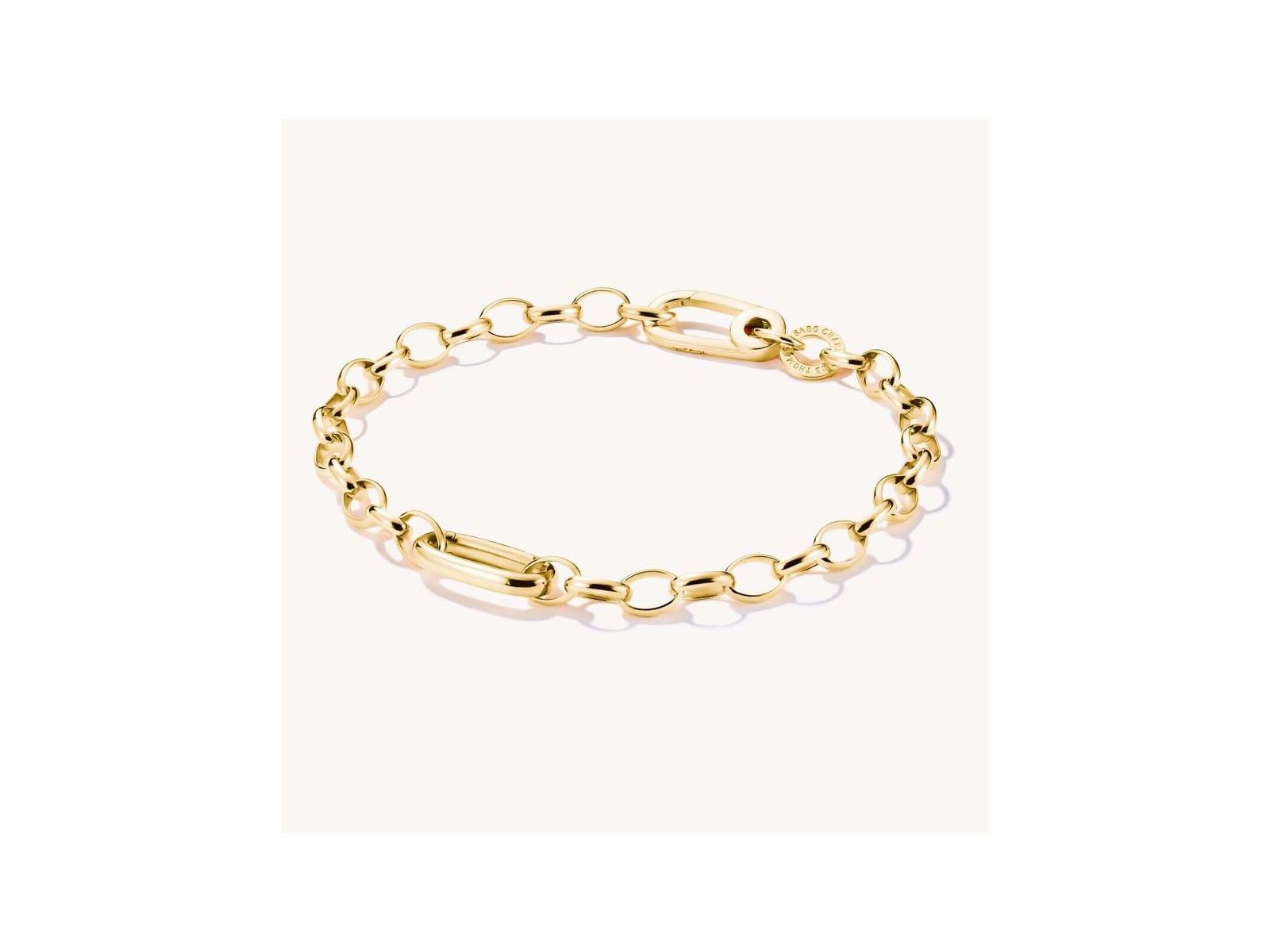 Bracelet charm en argent recyclé, plaqué or 18 carats, design maillons pour charms, avec fermoir mousqueton.