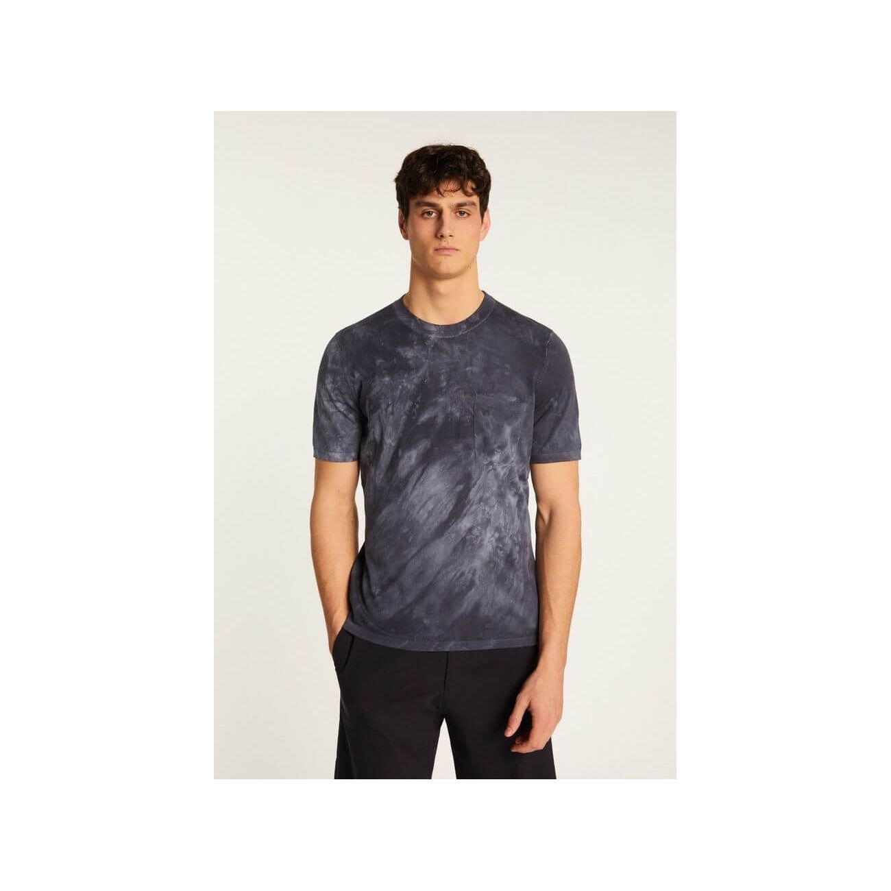 Stylish Marquez T-Shirt in a dark tie-dye pattern, made from 100% organic cotton for comfort and breathability.