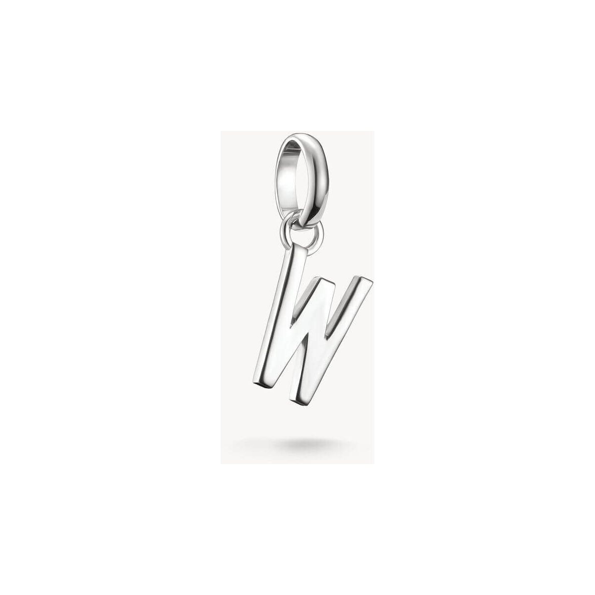 Pendentif charm lettre 'W' en argent 925 recyclé, design rectiligne pour personnaliser vos bijoux.