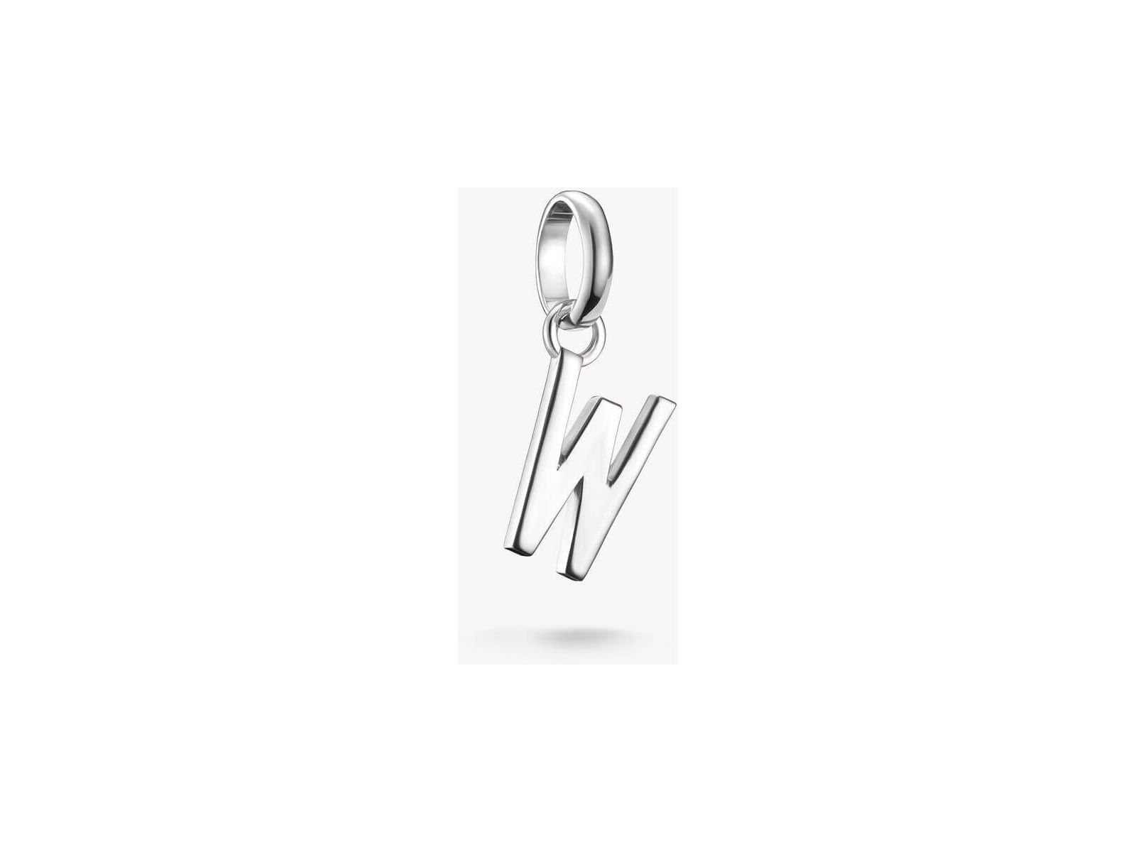 Pendentif charm lettre 'W' en argent 925 recyclé, design rectiligne pour personnaliser vos bijoux.