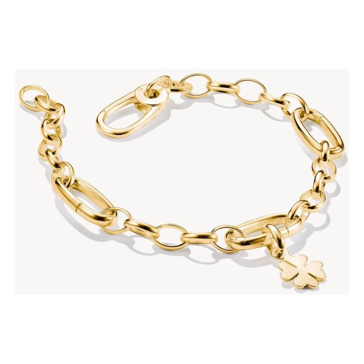 Bracelet charm en plaqué or avec trois connect links et un pendentif en forme de trèfle.