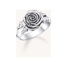 Bague Midnight Rose en argent recyclé, design en rose et feuilles délicates, style naturel.
