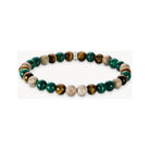 Bracelet en argent avec perles de jaspe Daisy, malachite et œil de tigre, combinant tons verts et terre.
