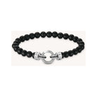 Bracelet en beads d'obsidienne noire mate avec fermoir en argent recyclé et embouts en zirconium noir.
